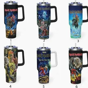 Iron Maiden 40oz Tumbler With Handle – Insulated Stainless Steel Travel Mug, Heavy Metal Fan Gift