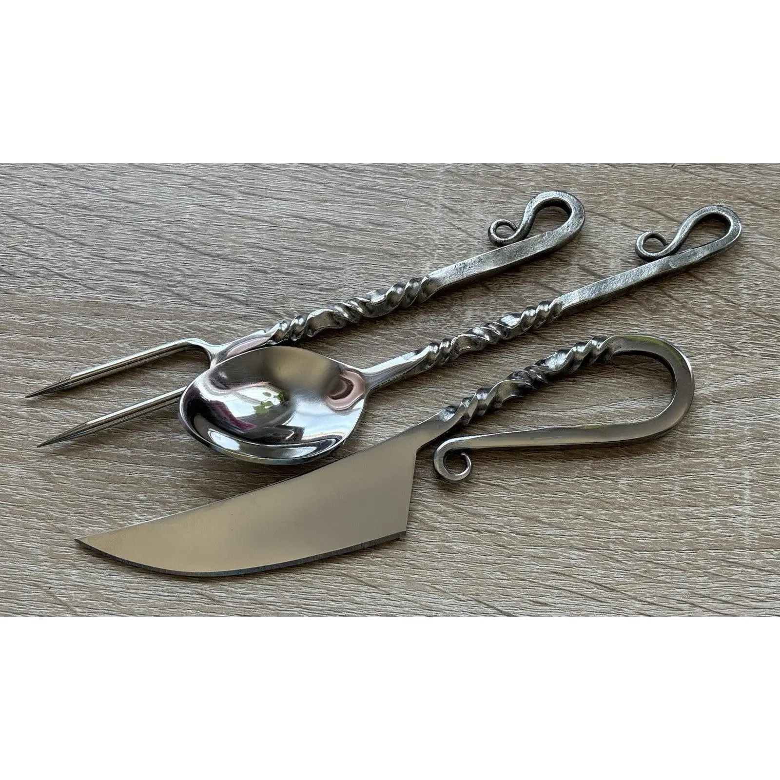 Medieval Cutlery Set Feasting Hand Forged Artisan Chrome Spoon Set Feast Fork Medieval Cutlery Set Feasting Hand Forged Artisan Chrome Spoon Set Feast Fork
