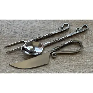 Medieval Cutlery Set Feasting Hand Forged Artisan Chrome Spoon Set Feast Fork