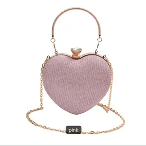 Heart-Shaped Clutch Bag with Gold Chain Strap and Crystal Accent for Evening Events