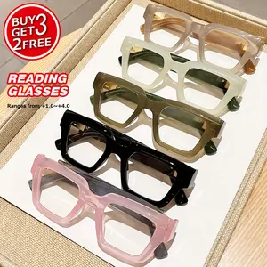 5-piece square marble reading glasses with patterned temple hinge anti-blue light old people glasses, metal hinge, suitable for reading text, the best choice for Reading Eyeglasses