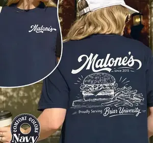 Malone's Burger T- Shirt - Hockey Movie Shirt - Briar University Hockey Team Sweatshirt - Hoodie Unisex Heavy Cotton Tee - Off Campus Merch