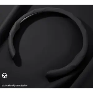 Quick Install Sporty Black Perforated Nappa Leather Steering Wheel Cover for All 14½ to 15 inches Car Sedan Coupe SUV Pickup 14.5 to 15