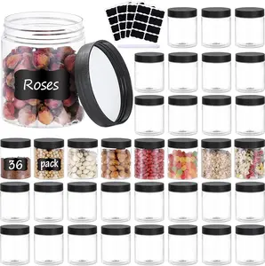 36 count 8OZ Plastic Jars with Screw On Lids, Pen and Labels Refillable Empty Round Slime  Containers for Storing Dry , Makeup, Slime, Honey Jam, Cream, Butter, Lotion (Black)