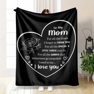 To My Mom Floral Flannel Blanket with Love Message Print, Soft Warm Cozy Decorative Throw, Ideal Mother's Day Gifts for Bedroom, Sofa Use summerwins