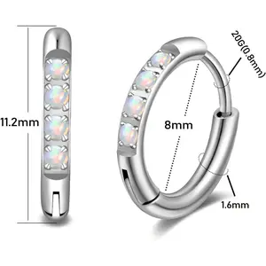 1 Pair Opal Small Silver Hoop Earrings For Women Hypoallergenic Dainty Small Cartilage Hoops Earrings 6/8/10/12mm Small and Lightweight for Second Hole Piercing Jewelry