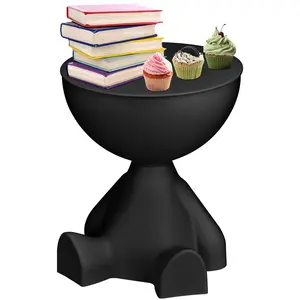 Modern Round Side Table, 14" Lightweight Accent Table for Living Room & Bedroom - Waterproof PE Material, Kid-Safe, Multi-Functional End Table/Nightstand, Black