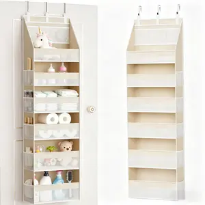 Over the Door Organizer, Fabric Storage Organizers, 6-Shelf Closet Hanging Storage with 13 Mesh Pockets, 55lbs Capacity Behind the Door Storage for Baby Nursery, Bathroom, Bedroom, and Dorm