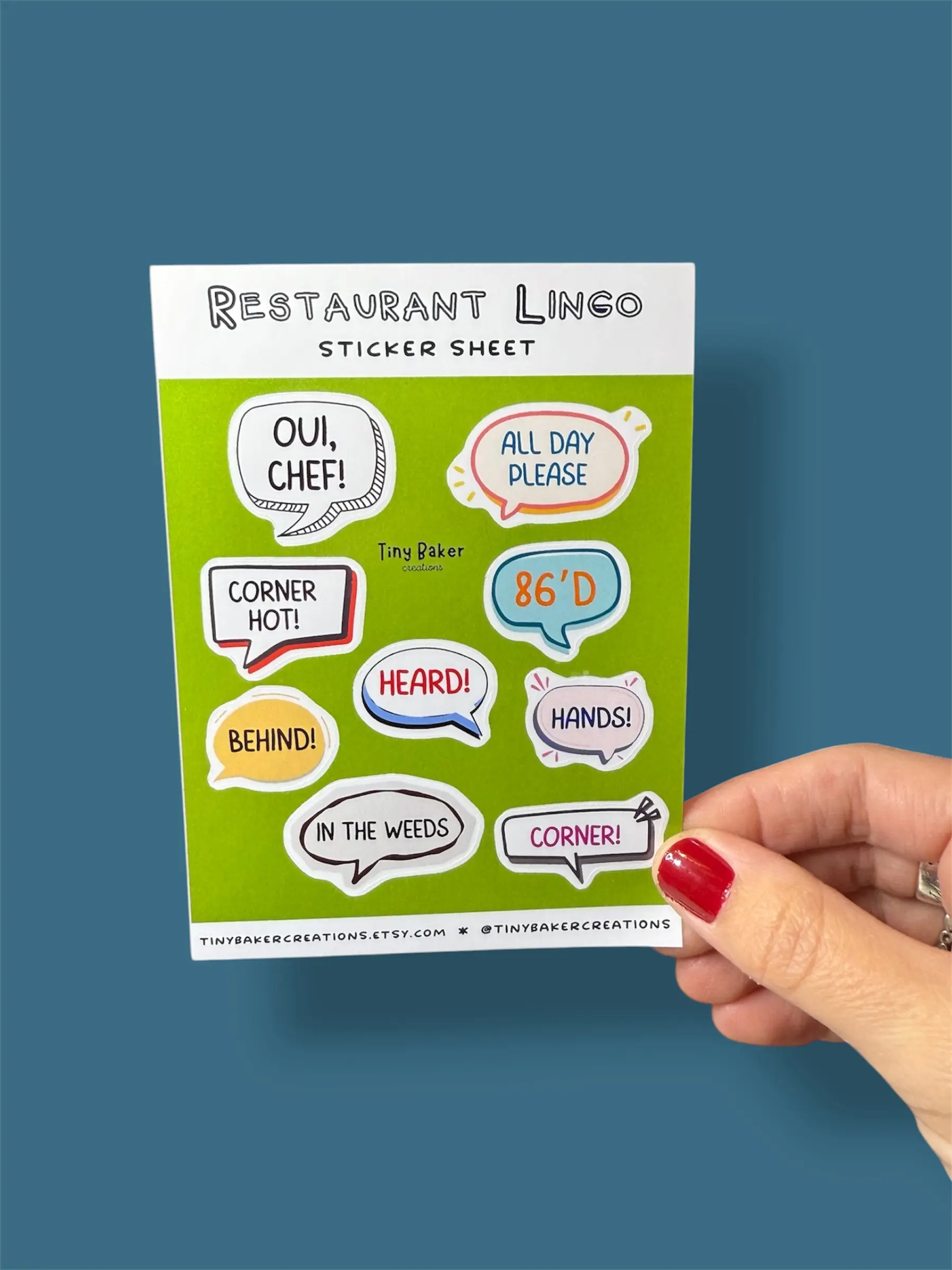 Restaurant Lingo Sticker Sheet | Server Gift | Funny Sticker for Chef, Kitchen, Restaurant Worker | Yes Chef | Stocking Stuffer