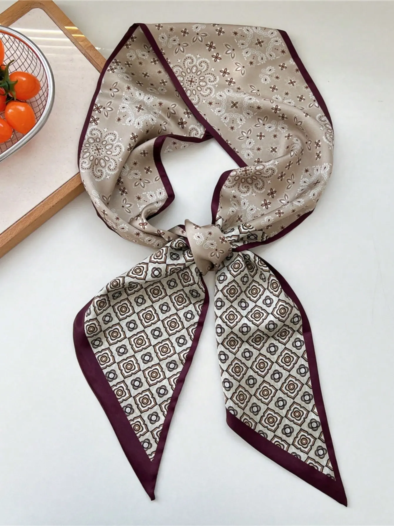 1PCS Long Scarf 14*145cm Double-Sided Printed Silk-Feel Scarf Suitable for Women in Spring, Autumn, and Summer, Neck Protection, Paired with Shirts, Jeans, Waist Belt, Bag Wrap, Hair Tie, Hairband