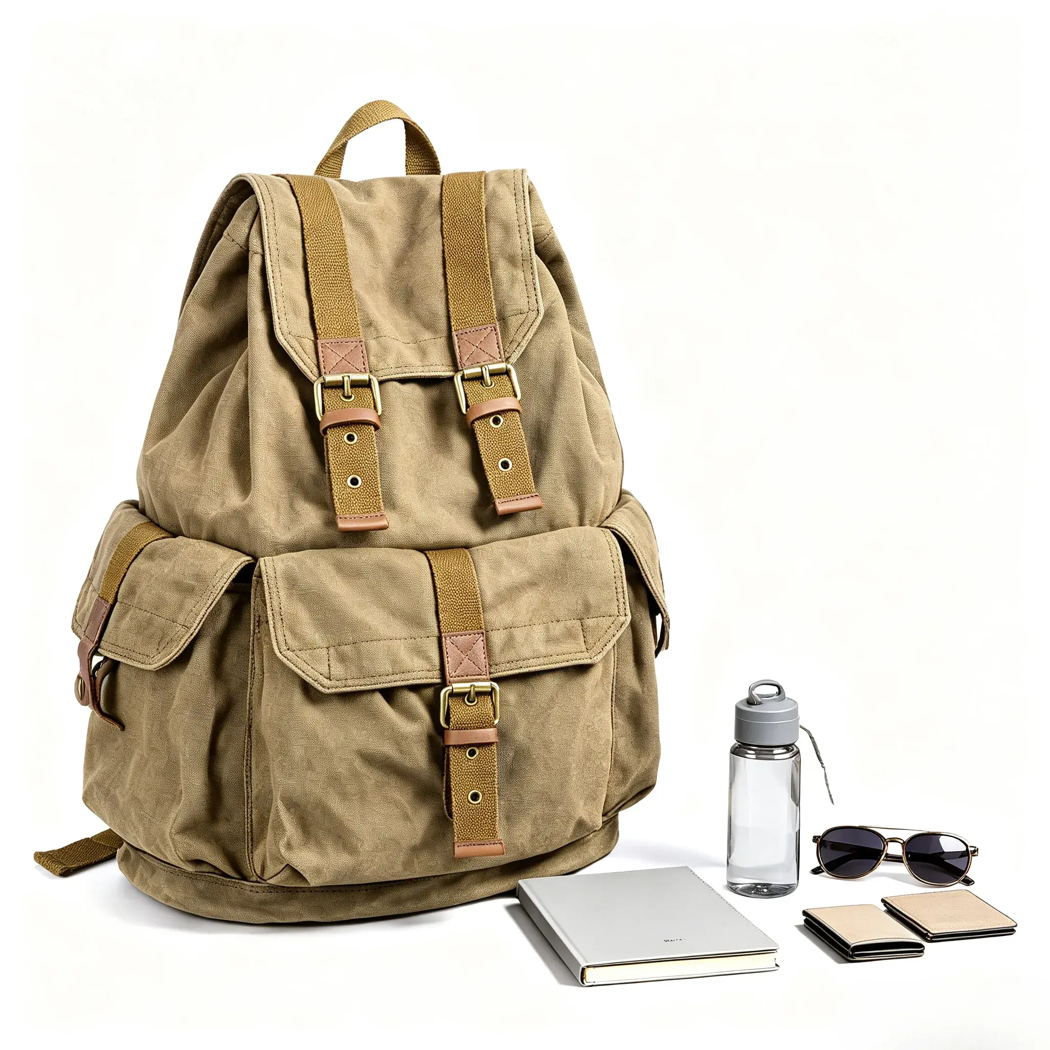 Gootium Vintage High-Density Canvas Rucksack, Unisex 30L Large Capacity Retro Street Backpack, Durable Coffee Travel Commute Outdoor Bag with Adjustable Padded Straps, Zip Storage Daily Casual Daypack