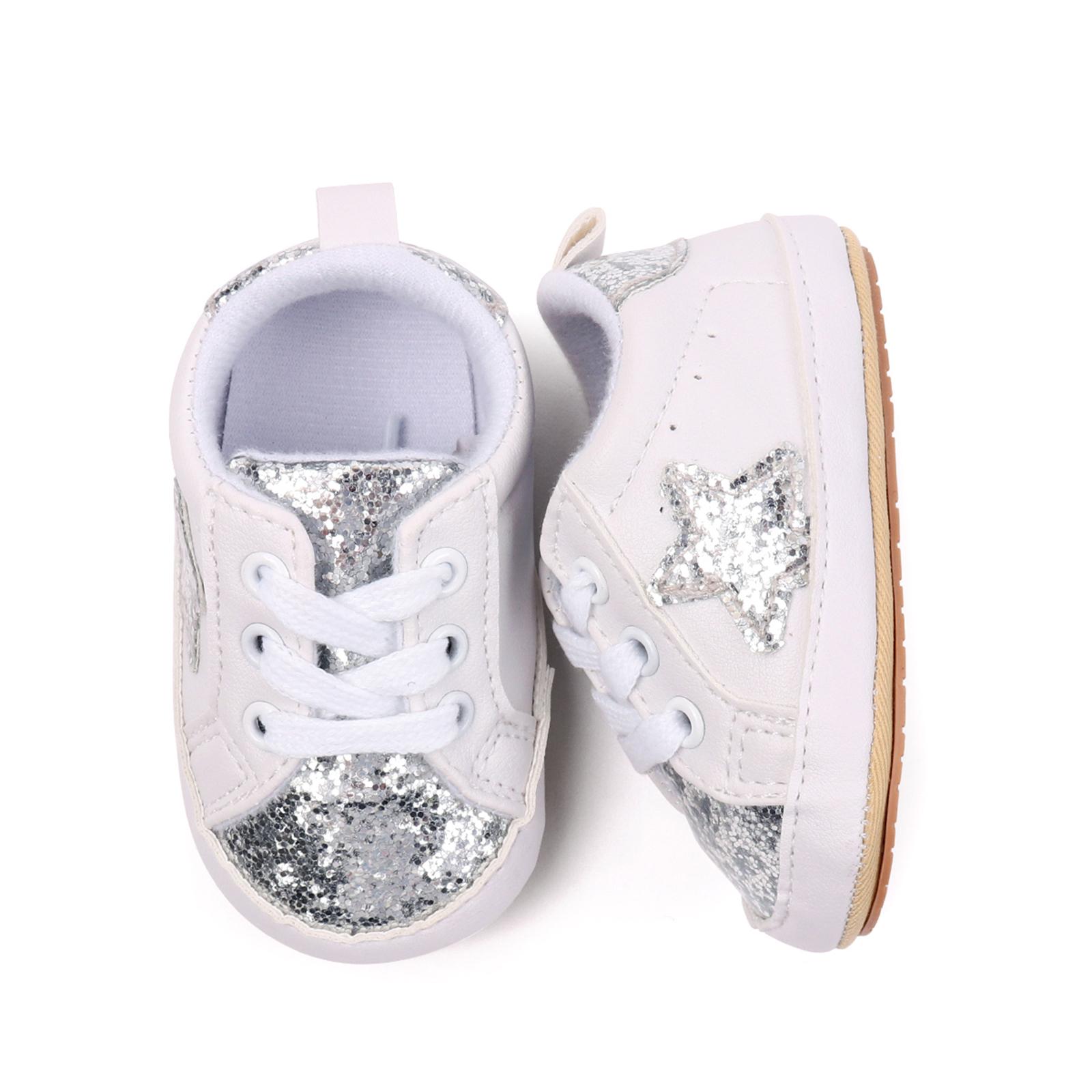 Ma&Baby Baby Sneakers Contrast Color Sequins Shoelace Soft Sole Non-Slip Infant First Walking Shoes for Spring Fall 0-18 M