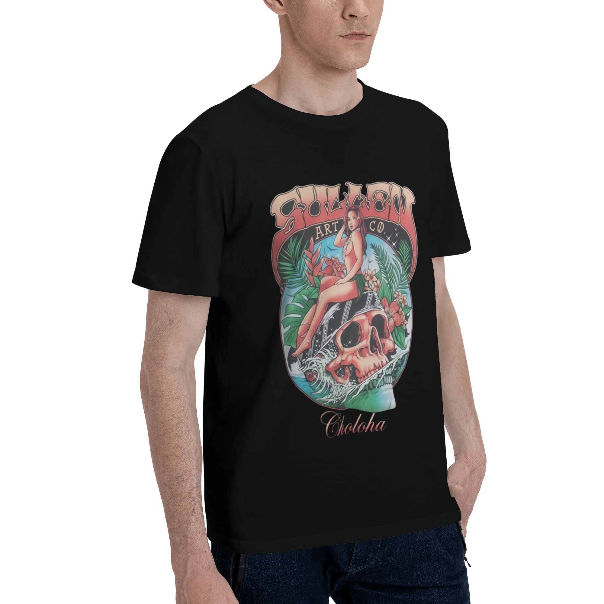 Breakers Premium   Sullen Art Co. Choloha T-Shirt | Hawaiian Skull Pin-Up Tattoo Graphic Tee