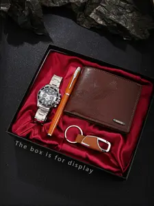 Men's Watch Set with Fashionable Wristwatch, Stylish Pen, Unique Keychain, Eagle Pattern Wallet, Practical Design for Office or Outdoor Use Gifts