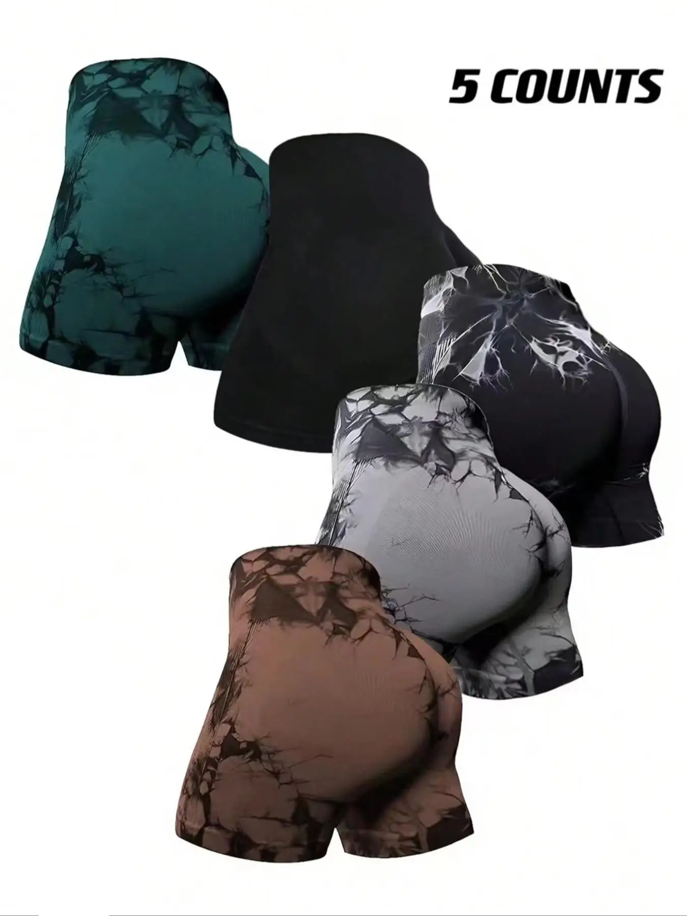 【Plus Size】 Tie Dye Ruched High Waist Athletic Sports Shorts, High Stretch Seamless Breathable Comfortable Skinny Biker Yoga Shorts for Workout Yoga G