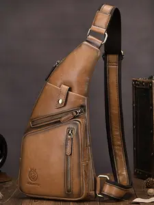 Men's Vintage Genuine Leather Chest Bag, Retro Zipper Belt Bag, Casual Business Sling Bag for Daily Used, Waist Belt Bag