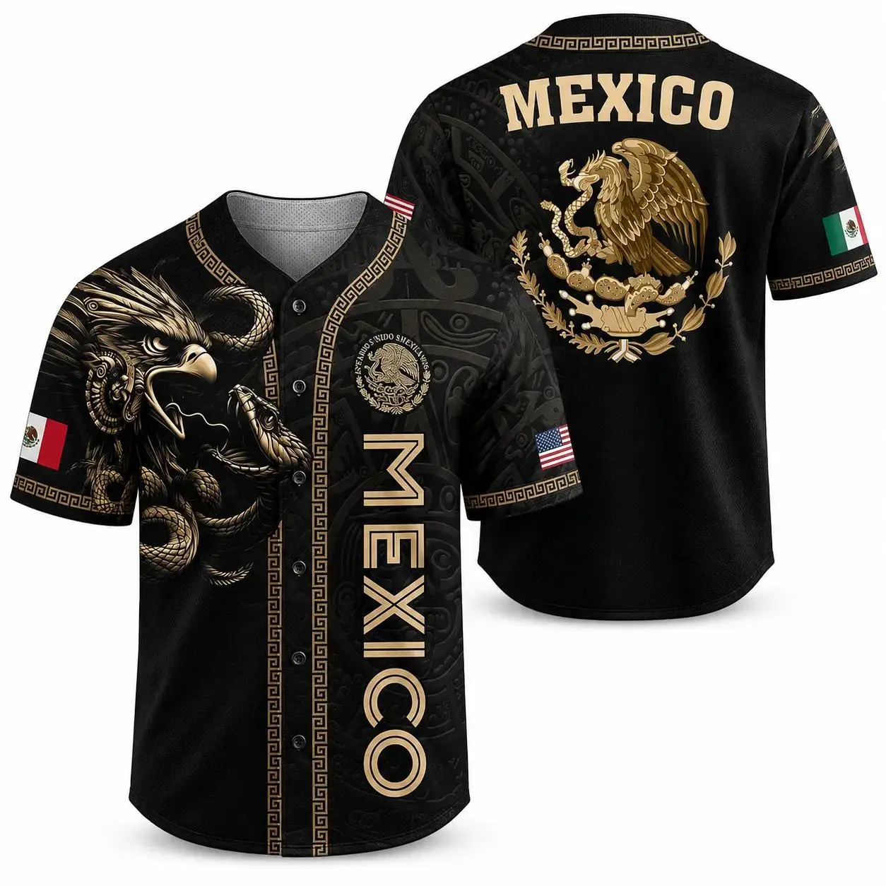 Men's Baseball Jersey, Vintage Mexico Flag Button-Up Shirt, Breathable Pearl-Weave Fabric, Casual Summer Sports Top, Dad Gift, Jersey Shirts