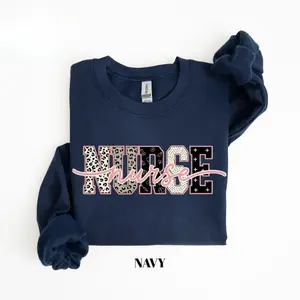 Coquette Nurse Sweatshirt, Pink Leopard Script Sweater, Cute Nurse Pullover, Trendy Healthcare Gift