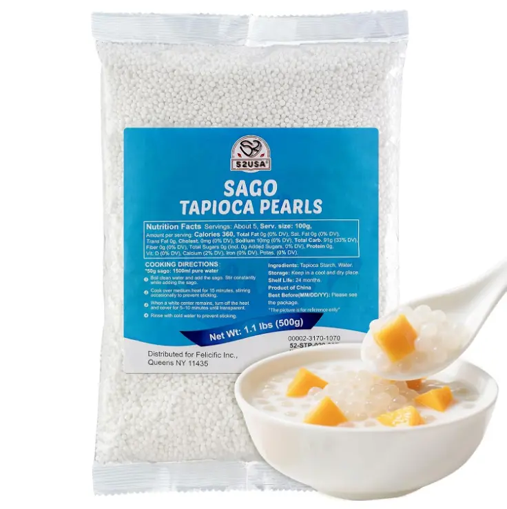 52USA Sago Pearls, Small Tapioca Pearls 1.1 lbs (500g), White Sago | Suit for Desserts, Bubble Milk Tea, Ice Cream and Summer Beverages, All Natural, Vegan, Non-GMO, Gluten-Free