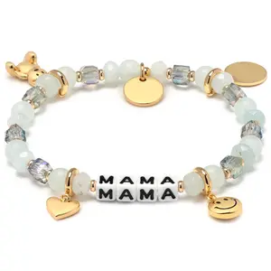 Trendy versatile sliced soft clay acrylic letter diamond crystal bracelet, elastic beaded, stackable style for everyday wear, casual chic accessory