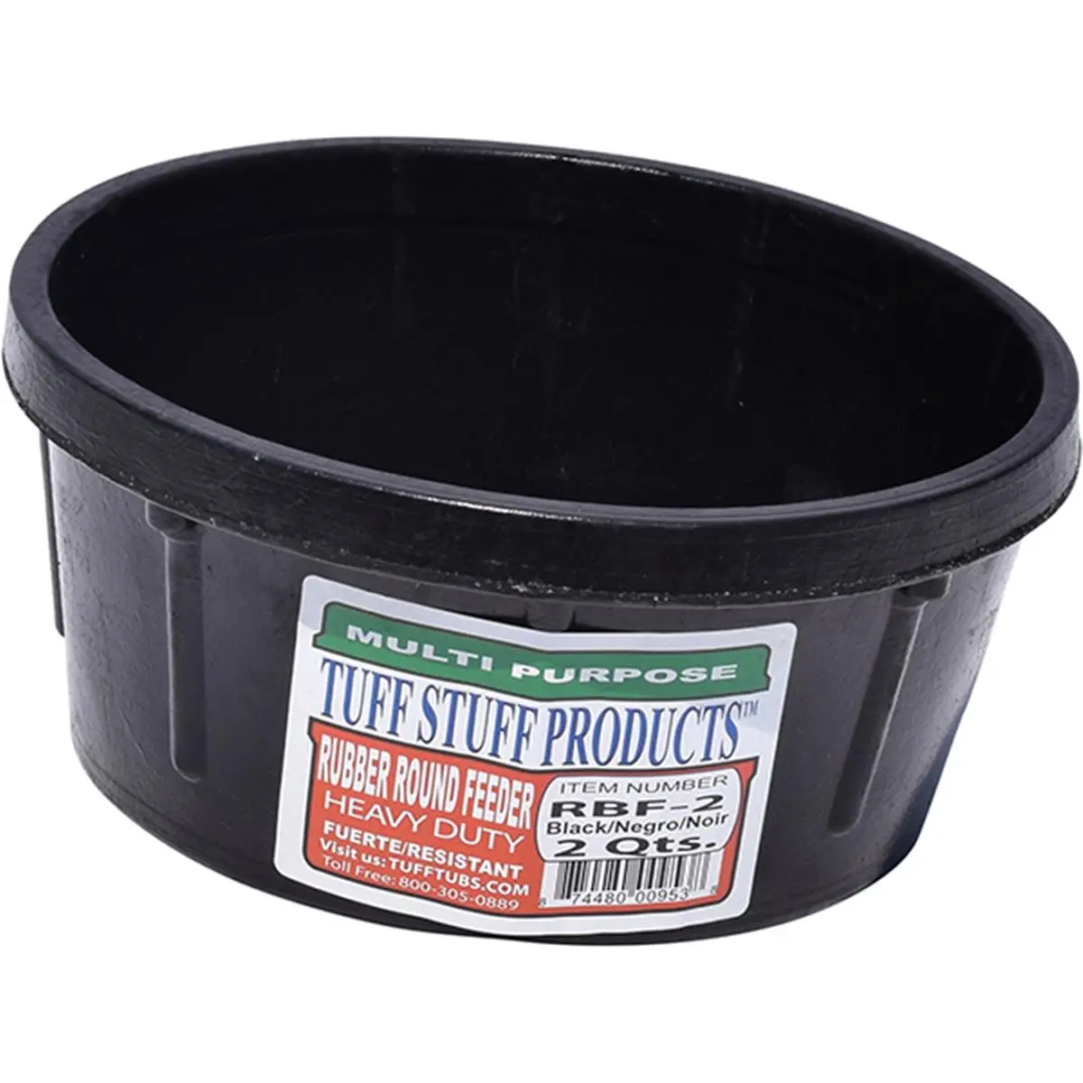 Tuff Stuff Products RBF-2 Rubber Round Feeder - 2 qt, 2 lbs, Prevents Boredom for Farm Animals & Poultry, No Excess Spillage Risk
