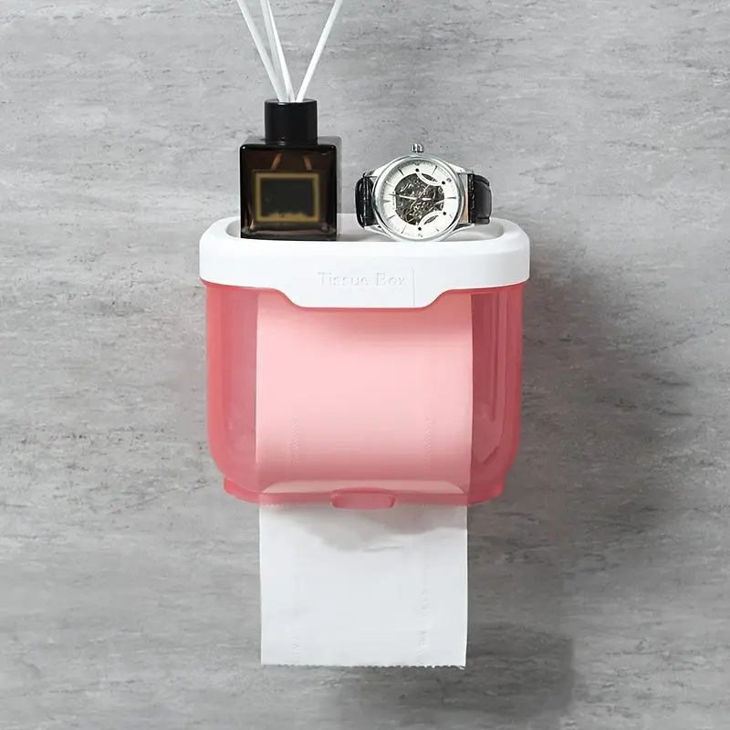 Wall-Mounted Waterproof Toilet Paper Holder, Sticky Roll Holder with Drawer, Bathroom Paper Dispenser, Home Cleaning Tool, 1pc
