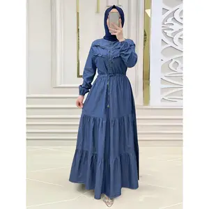 Ramadan Button Front Modest Dress, Elegant Long Sleeve Loose Maxi Dress, Women's Clothing