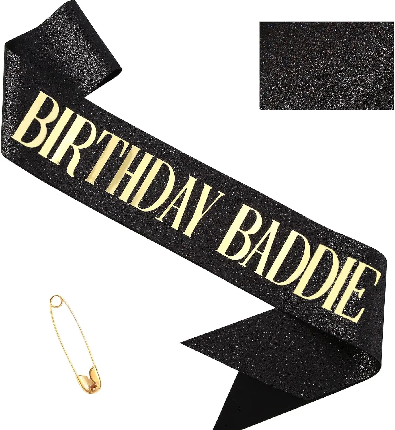 Birthday Baddie Sash, Black Glitter Birthday Sash for Women Men Girls, Gold Foil Funny BirthdaySash Decorations Party Favors Accessories Supplies (Gold)