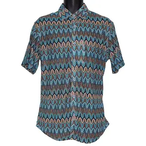 Lanzino Linen Blend Shirt # SSL124 Teal Combo