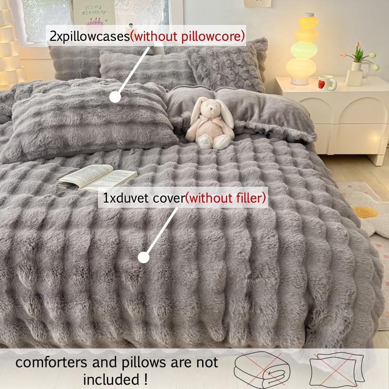 Faux Rabbit Fur Duvet Cover Set, Fuzzy Duvet Cover, Luxury Ultra Soft Solid Color Bedding, Warm All Season 3 Piece Set with 1 Duvet Cover and 2 Pillowcases for Bedroom, Sofa, Dorm