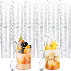 10/30/50Pcs Mini Dessert Cups with Spoons, 3 Oz Clear Plastic Shooter Cups for Appetizers and Parfaits, Perfect for Parties and Events, Disposable Cups
