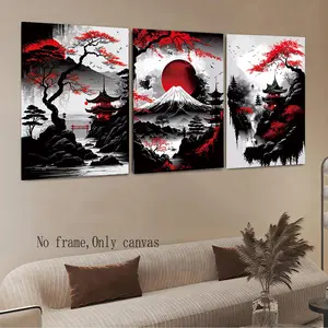 3pcs Japanese Maple Architecture Posters, Perfect Living Room Decor, Modern Art Wall Mural, Fashion Home Poster, HD Waterproof Art, Canvas Prints