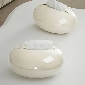 Magentic Teardrop Tissue Box Holder - Black/White, Durable Plastic, Secure Fit for Standard Size Tissues, Modern Round Design Suitable for Bathroom, Living Room, Bedroom, Dining Table - Decorative and Functional Bathroom Accessory