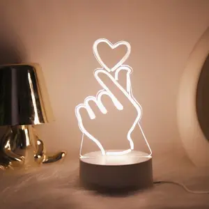 3D Heart Shaped LED Night Light, USB Plug & Play LED Desktop Lamp with Switch Control, Novelty Light for Bedroom, Living Room, Home Decor