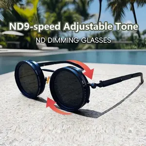 Polarized Round Sunglasses - ND9 Adjustable Tint, UV400 Protection, Aesthetic Black Dark-Lensed Fishing Sunglasses for Men & Women, Aesthetic Men's Sunglasses