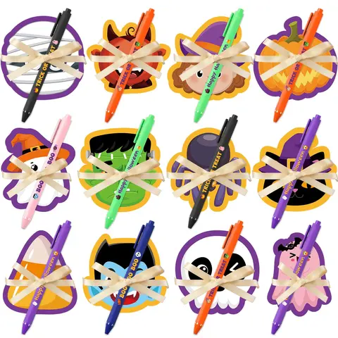 48Pcs Halloween Sticky Notes and Pens Happy Halloween Ballpoint Pen Bulk Trick or Treat Memo Pads Self-Adhesive Memo Notepads Pumpkin Ghost Cat Spider Note Pads for Adults Coworkers Students Teacher Office School Supplies, Back To School, Motivational