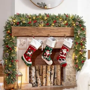 TigeJoy 9FT Prelit Christmas Garland with LED Timer Lights, Snow Dusted Garland with Red Berries, Real Pinecones & PE Branches, Battery Operated Xmas Decor for Fireplace Doorway Porch