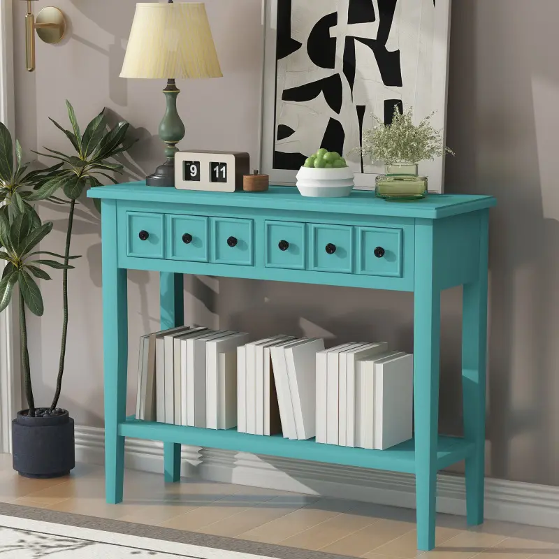 [GOOGREAT] Tea Table, Coffee Table, Desk TREXM Rustic Console Table With Open Shelf, Rubber Wood Legs, Ideal For Entryways, Living Rooms, And Hallways