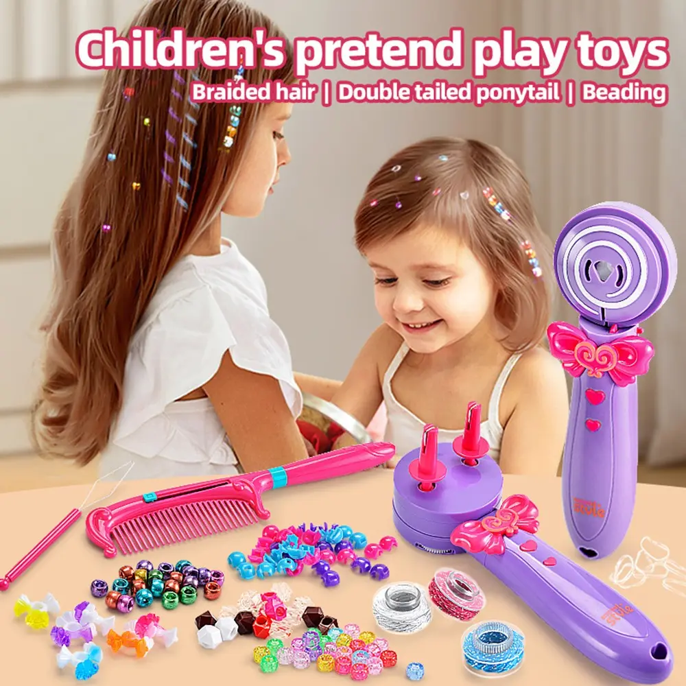 Electric Magic Three-In-One Braiding Tool, Beaded Hair Accessories, Braid and Twirl Dirty Bun, Kids DIY Toy, Hairstyle Maker, Hair Braiding Tools
