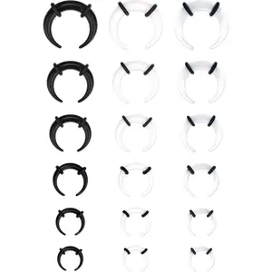 Stylish 18 Pcs Black White Transparent Acrylic Pincher Tapers Septum Rings for Women Men C Shape Buffalo Stretcher Expander with Black O-Rings for Stretching Pierced Nose Ear Cartilage Nose Piercing Kit