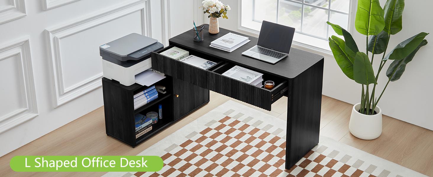 Giratree Modern Computer PC Desk Table with Storage, Corner L Shaped Desk with Drawers, Home Office Desk for Bedroom and Small Space, for Writing, Executive, Study, Work, Vanity