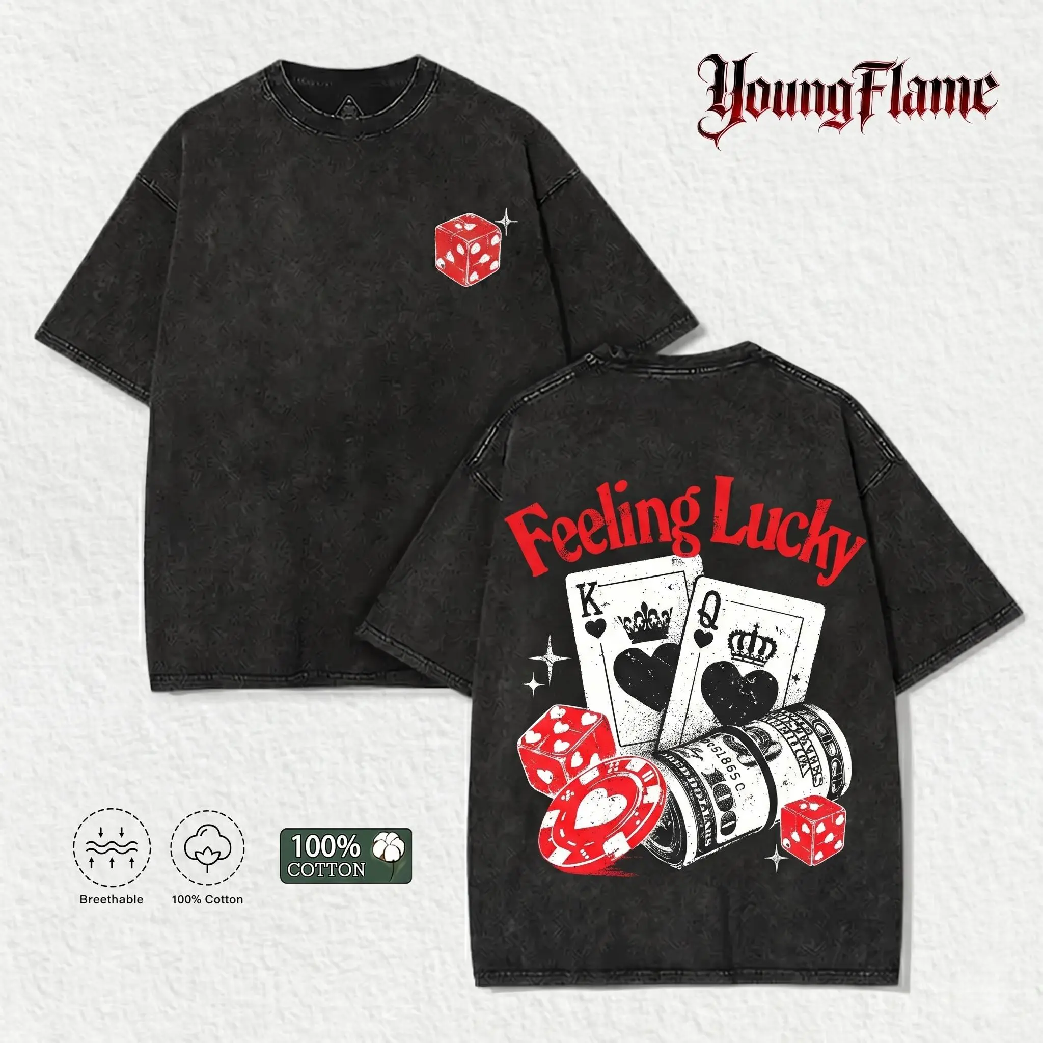 Men's Cotton Graphic T-Shirt, Retro Las Vegas Casino Dice Print, Short-Sleeve Loose-Fit Breathable Summer Streetwear, Top