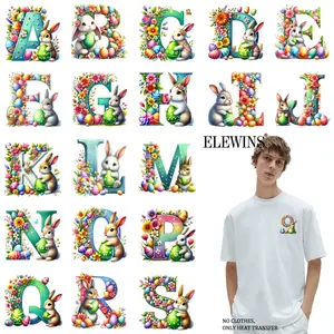 36-piece Easter Bunny Alphabet Bear Foil-Printed T-shirt Chest Logo Foil Applique Clothing Heat Transfer Sticker DIY Decoration DTF Transfer