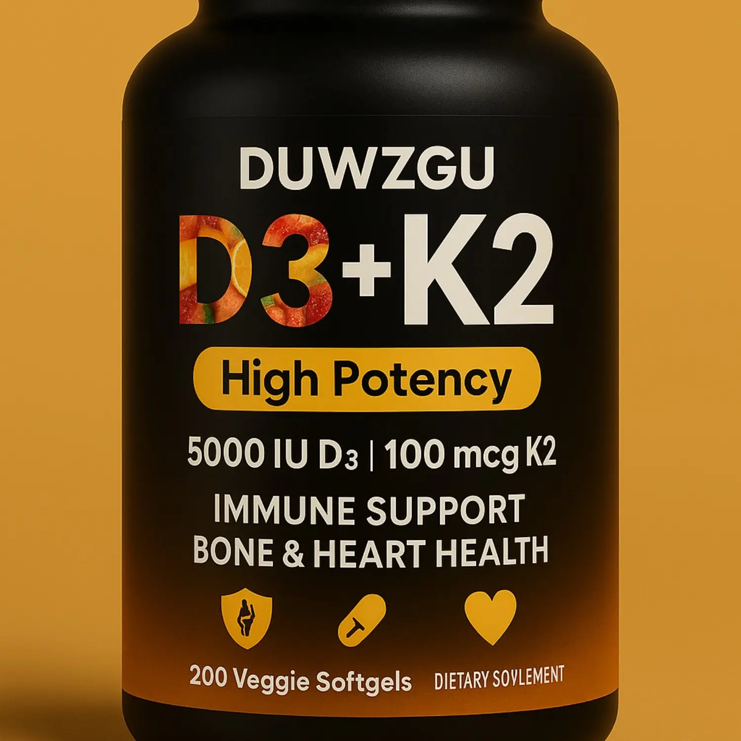 Vitamin D3 + K2 Supplement | Daily Bone, Immune & Heart Support Vitamins