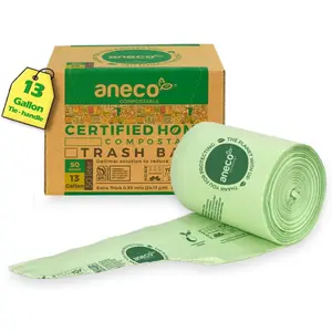 Compostable Food Waste Bags 13 Gallon, 50 Count, Extra Thick Kitchen Compost Bags With Handles, Large Compostable Bags for Tall Kitchen Bin
