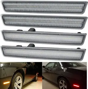 NJSBYL Clear Lens Amber Red LED Side Marker Light Kits for Dodge Challenger 2015-2021 Front & Rear Turn Signal Lamps Replacement