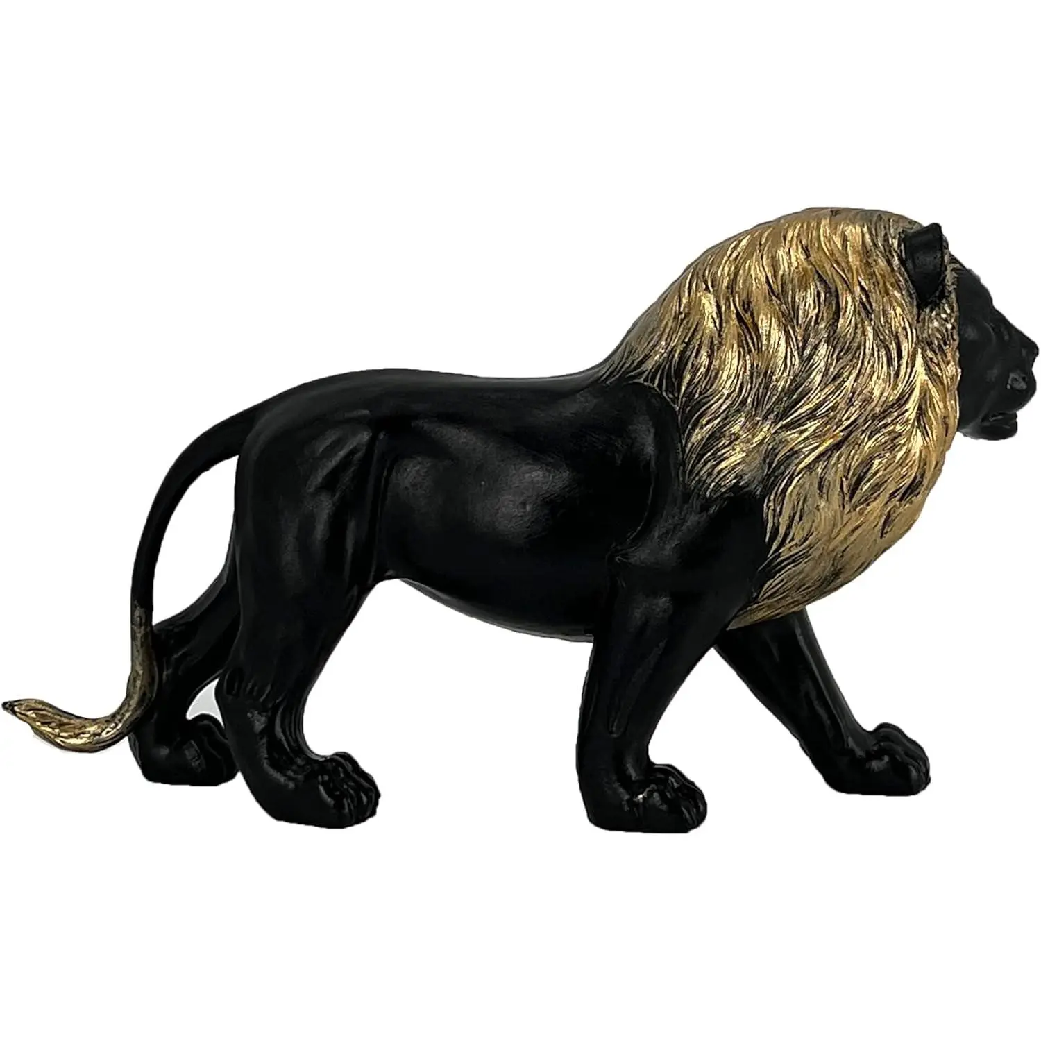 12" Collectible Black Gold Lion Statue, Desk Decor, Room Decor, Home Decor, Modern Art Sculpture, Handmade Resin Animal Statue, Gift for Women,Brother,Friend