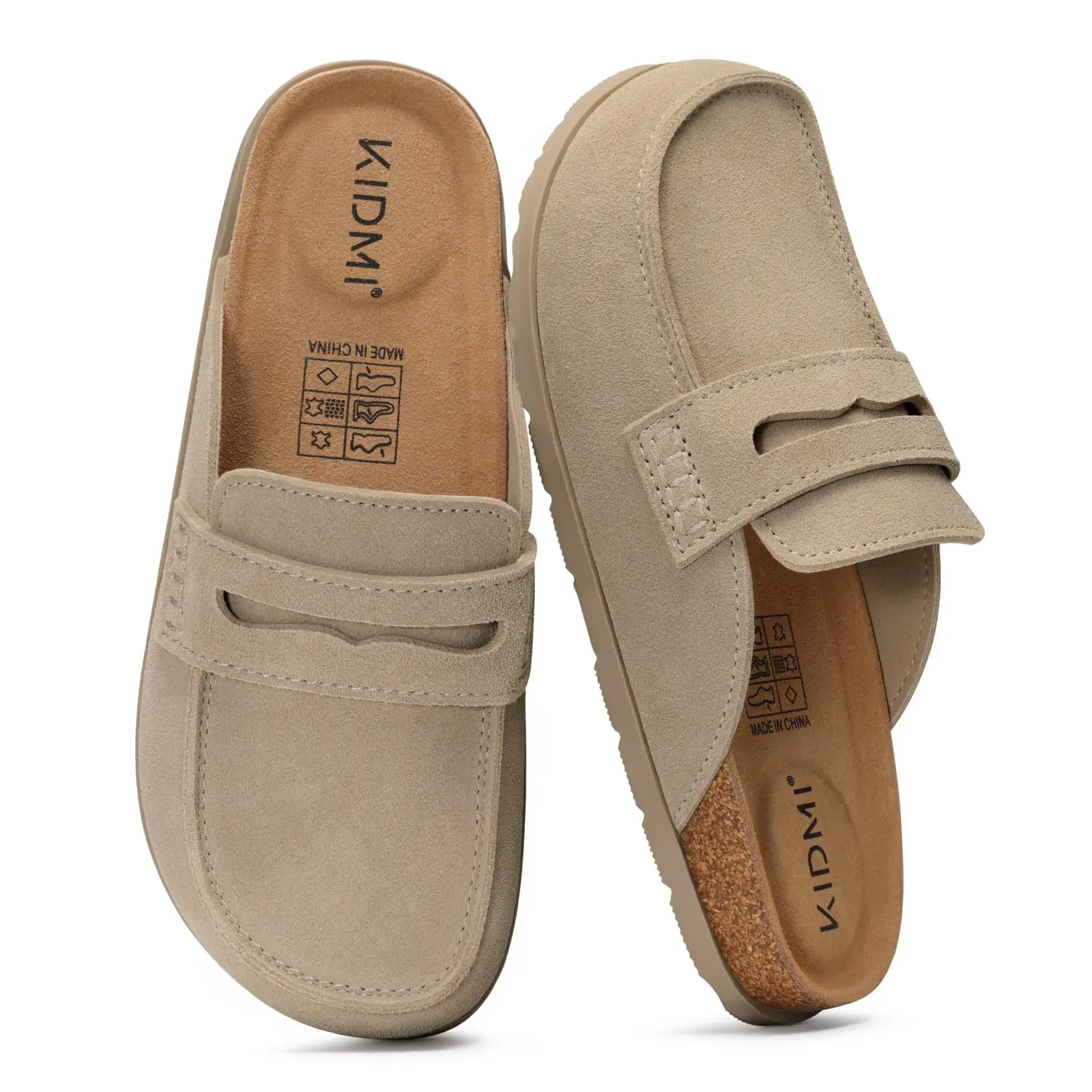 KIDMI Women's Genuine Suede Slip-On Clog Mules Classic Loafers with Arch Support and Lightweight Cork Footbed for All-Day Comfort and Easy Everyday Style