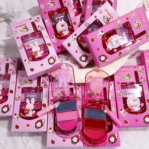 2pcs Cute Cartoon Phone Design Mirror Lip Balm, Glossy Hydrating Dual Color, Portable Stackable with Brush, Halloween Christmas Makeup Care