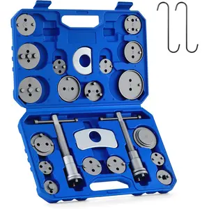 24pc OriBrake Carbon Steel Brake Caliper Wind Back Tool Kit for Disc Brakes - Piston Reset Kit with Magnetic Thrust Bolt Assemblies, Retaining Plates, Caliper Hangers, 18 Disc Adapters, Storage Case